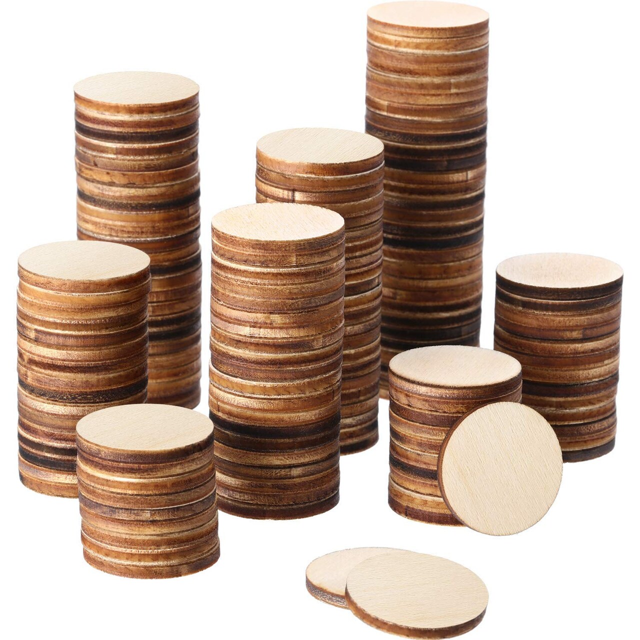 200 Pieces 1 Inch Unfinished Wood Slices Round Disc Circle Wood Pieces Wooden Cutouts Ornaments for Craft and Decoration